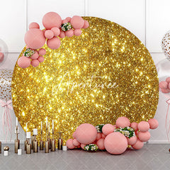 Aperturee - Round Bright Golden Yellow Glitter Birthday Backdrop