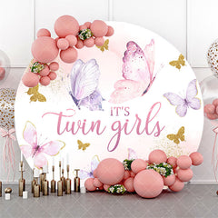 Aperturee - Round Butterfly Baby Shower Backdrop For Twin Girls