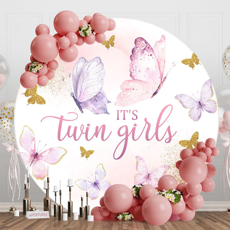 Aperturee - Round Butterfly Baby Shower Backdrop For Twin Girls