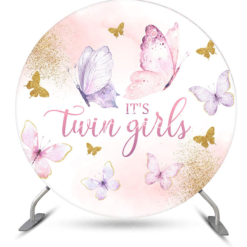 Aperturee - Round Butterfly Baby Shower Backdrop For Twin Girls