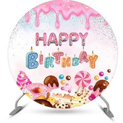 Aperturee - Round Candyland Donuts Cream Happy Birthday Backdrop