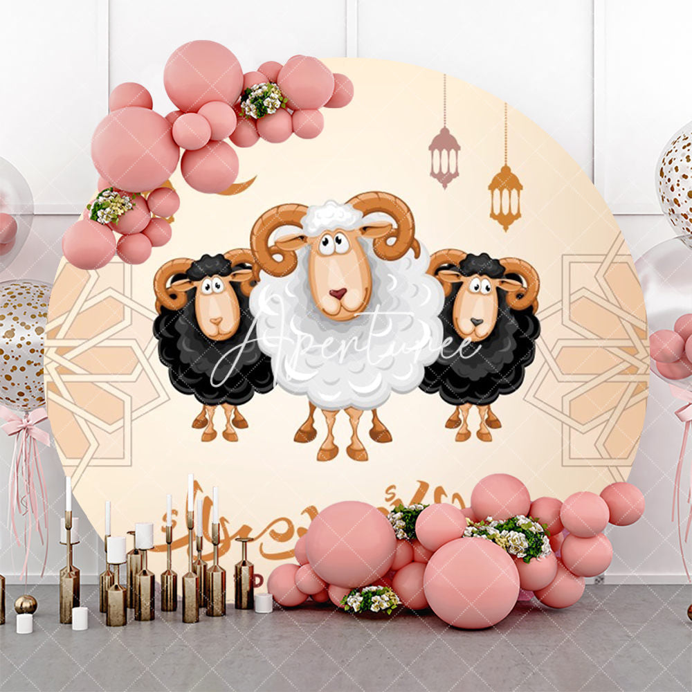 Aperturee - Round Cartong Sheep Eid Aladha Mubarak Backdrop