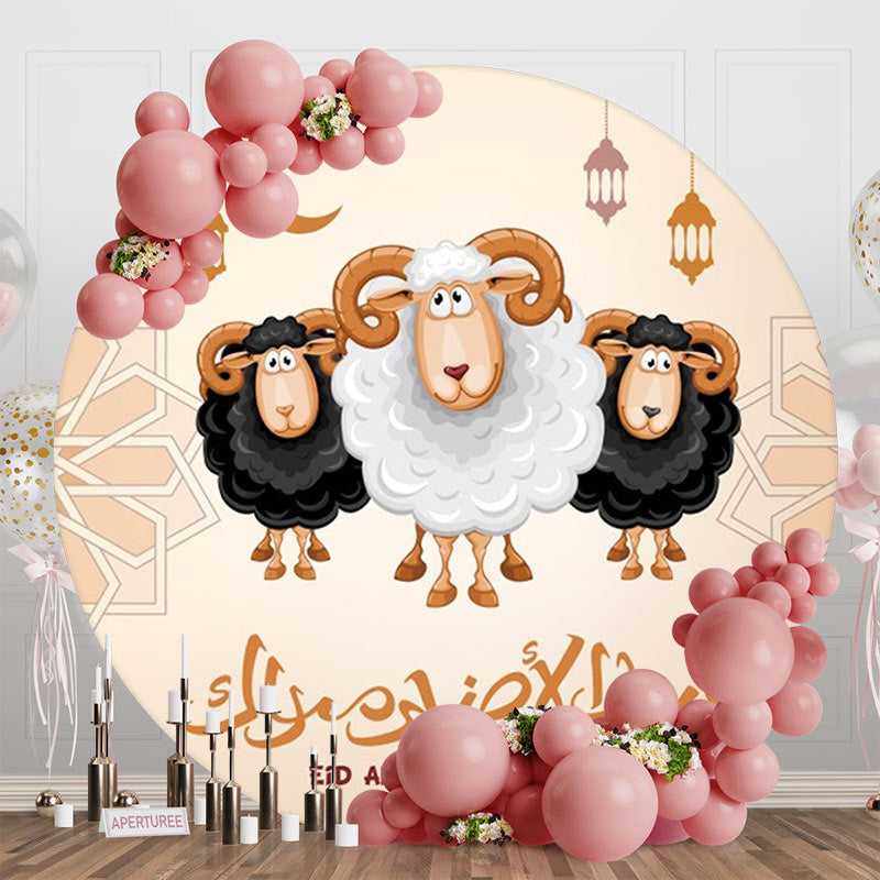 Aperturee - Round Cartong Sheep Eid Aladha Mubarak Backdrop