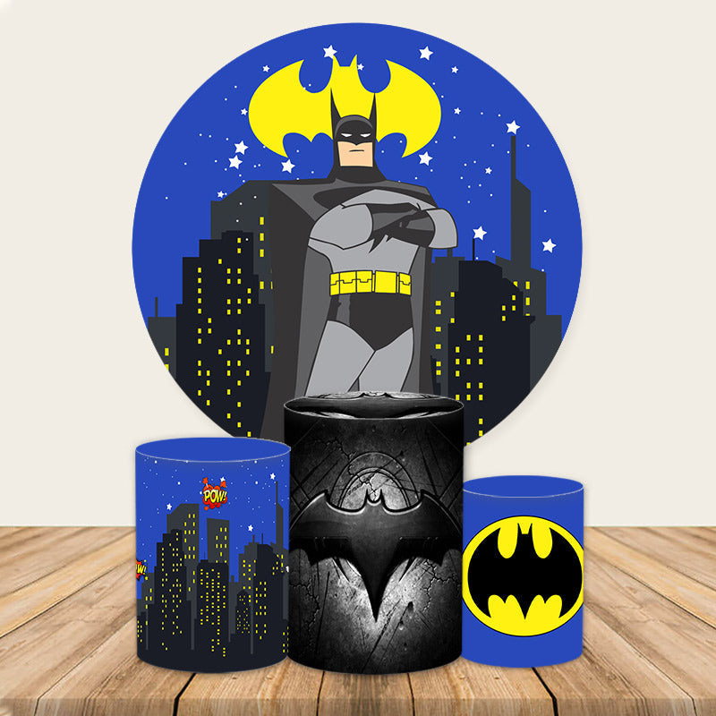 Aperturee Round Cartoon Theme Batman Night Party Backdrop Kit