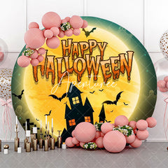 Aperturee - Round Castle Moon Bat Ghost Happy Halloween Backdrop