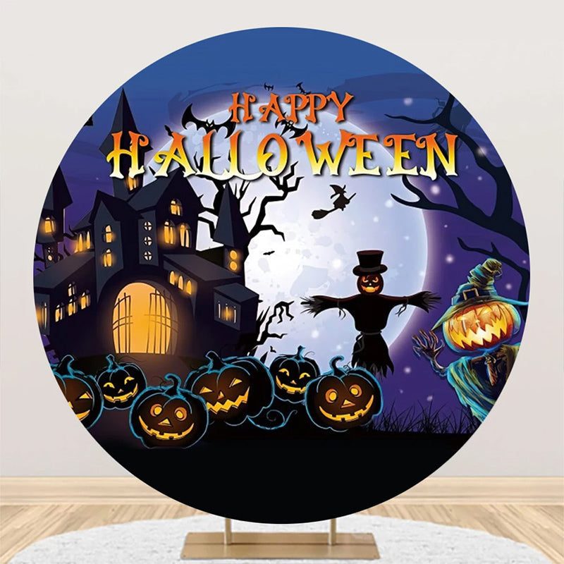 Aperturee - Round Castle Moon Night Pumpkin Halloween Backdrop