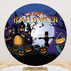 Aperturee - Round Castle Moon Night Pumpkin Halloween Backdrop