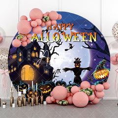 Aperturee - Round Castle Moon Night Pumpkin Halloween Backdrop