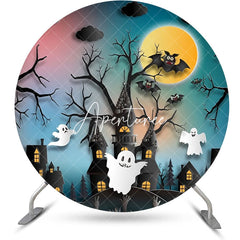 Aperturee - Round Castle Trunk Ghost Bats Halloween Backdrop