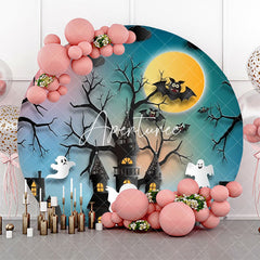 Aperturee - Round Castle Trunk Ghost Bats Halloween Backdrop