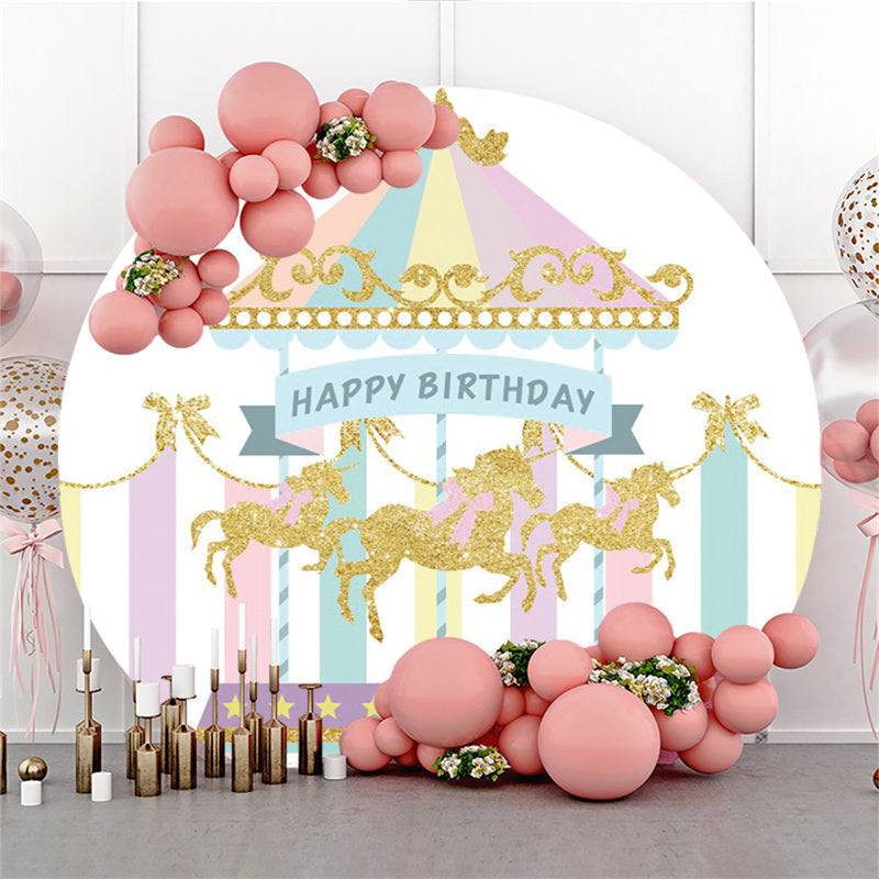 Aperturee Round Circus Carousel Happy Birthday Backdrop For Kid