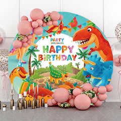 Aperturee - Round Colorful Dinosaurs Backdrop For Birthday Party