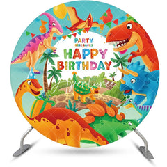 Aperturee - Round Colorful Dinosaurs Backdrop For Birthday Party