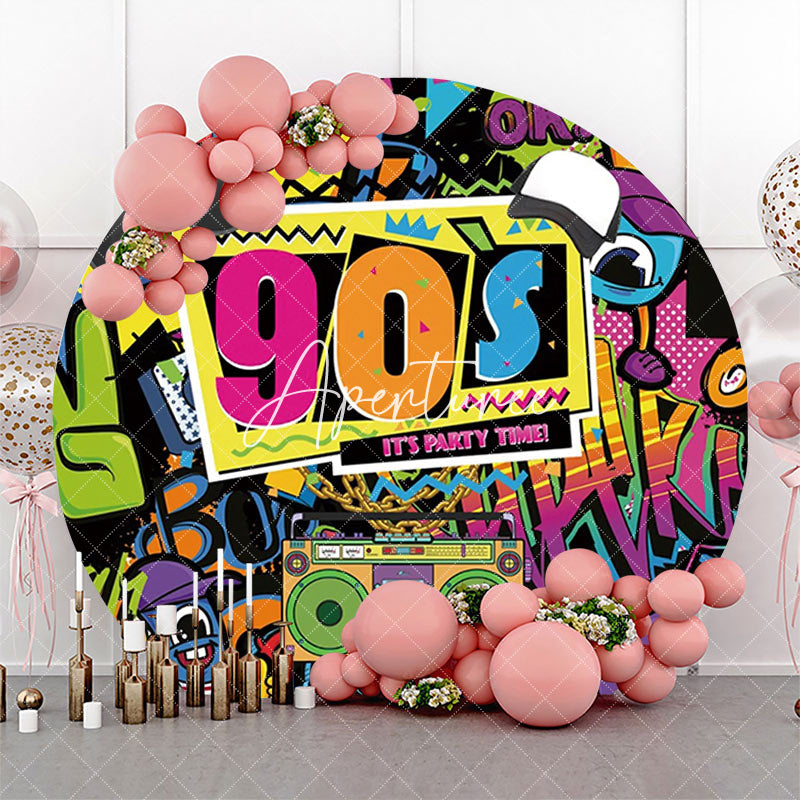 Aperturee - Round Colorful Graffiti 90s Disco Party Backdrop