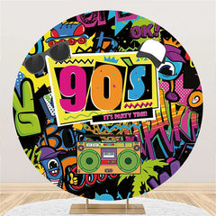 Aperturee - Round Colorful Graffiti 90s Disco Party Backdrop