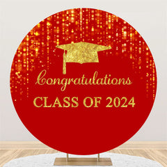 Aperturee - Round Congrats Red Gold Glitter Graduation Backdrop