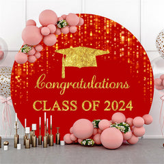 Aperturee - Round Congrats Red Gold Glitter Graduation Backdrop