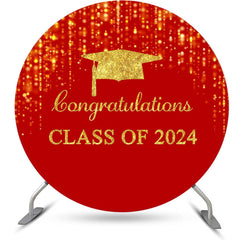 Aperturee - Round Congrats Red Gold Glitter Graduation Backdrop