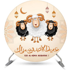 Aperturee - Round Cute Sheep Beige Eid Al Adha Mubarak Backdrop