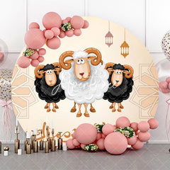 Aperturee - Round Cute Sheep Beige Eid Al Adha Mubarak Backdrop