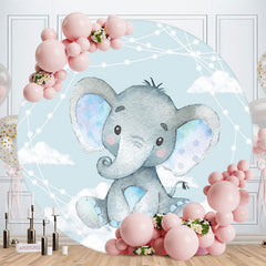 Aperturee - Round Elephant Theme Baby Shower Backdrop For Boy