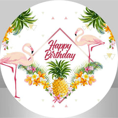 Aperturee - Round Flamingo Summer Happy Birthday Backdrop Kit