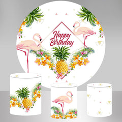 Aperturee Round Flamingo Summer Happy Birthday Backdrop Kit