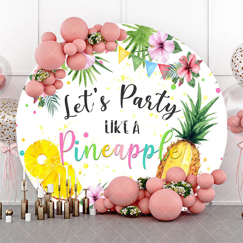 Aperturee - Round Floral Greenery Pineapple Dance Party Backdrop