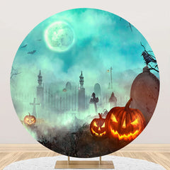 Aperturee - Round Foggy Moon Night Cemetery Halloween Backdrop