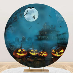 Aperturee - Round Foggy Moon Witch Pumpkin Halloween Backdrop