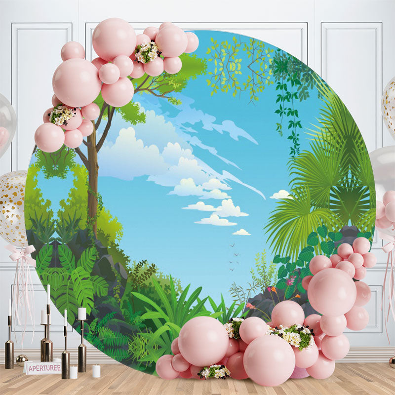 Aperturee - Round Forest Blue Sky Happy Birthday Backdrop