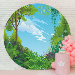 Aperturee - Round Forest Blue Sky Happy Birthday Backdrop