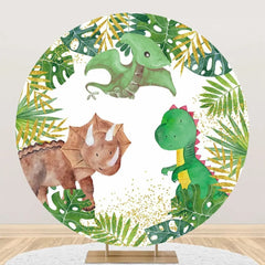 Aperturee - Round Forest Monstera Dinosaurs Backdrop For Party