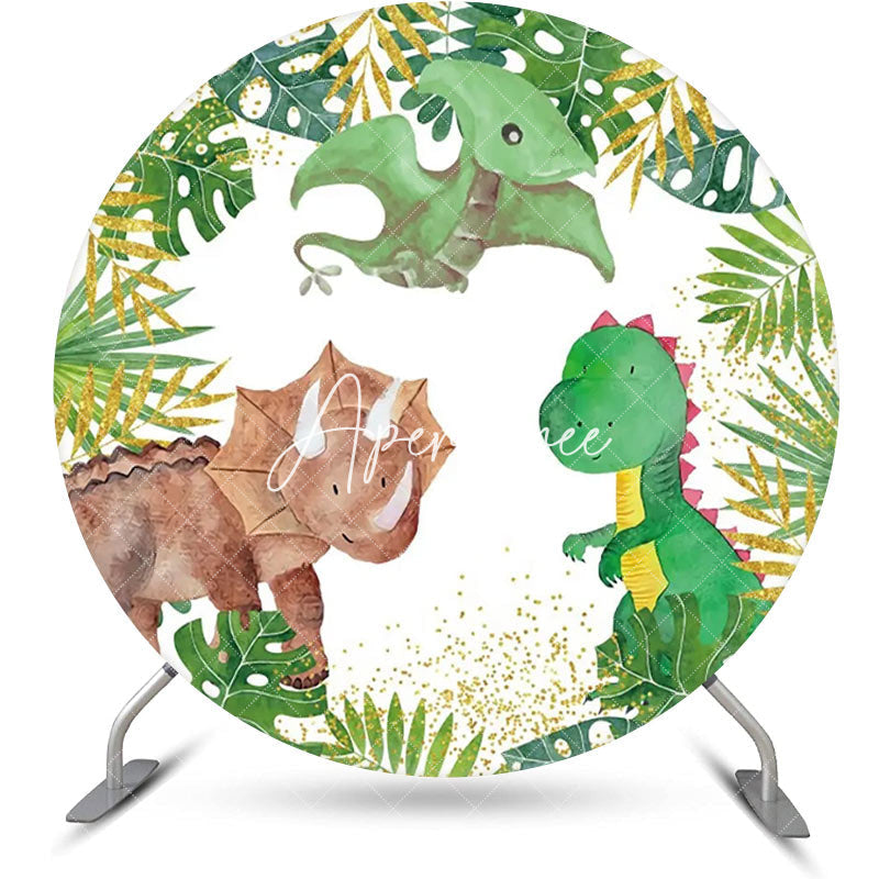 Aperturee - Round Forest Monstera Dinosaurs Backdrop For Party