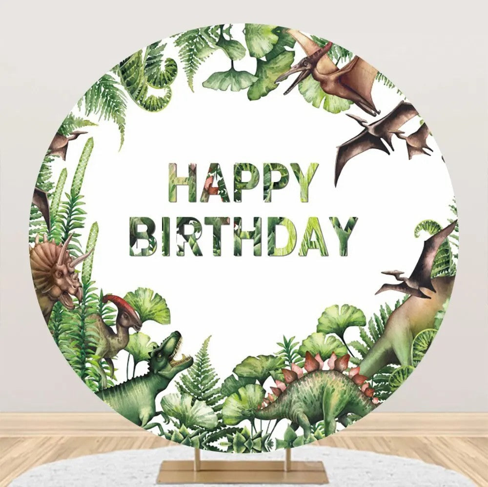 Aperturee - Round Forest Various Dinosaurs Birthday Backdrop