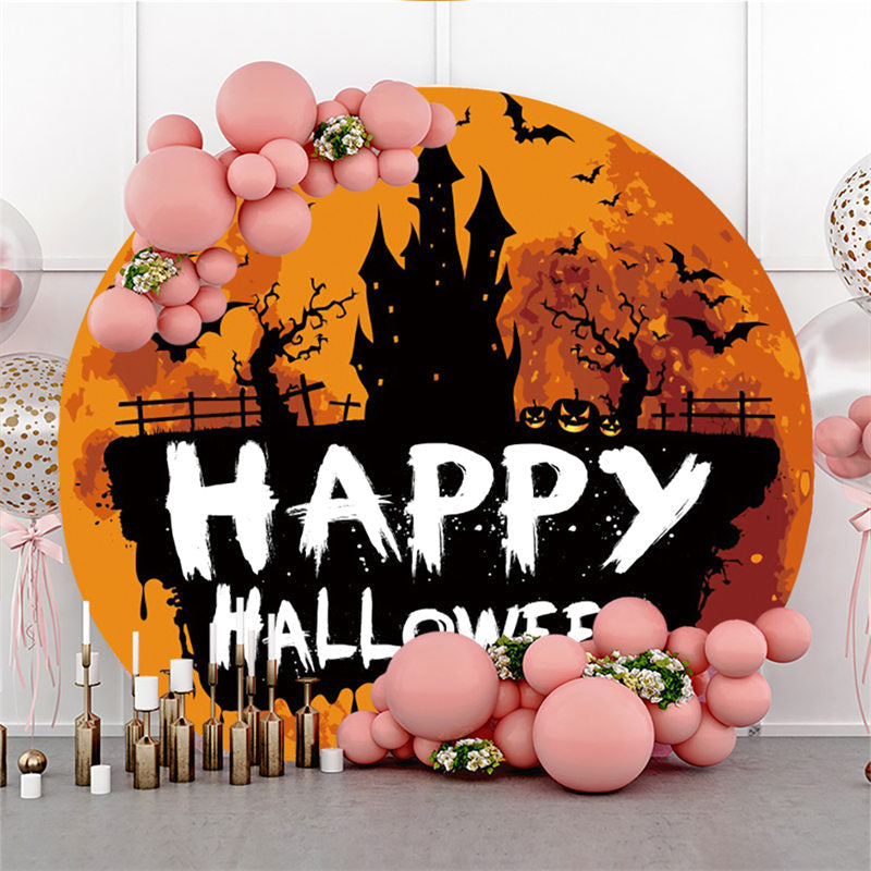 Aperturee Round Funny Pumpkin Castle Trunk Happy Halloween Backdrop