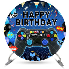 Aperturee - Round Gamepad Balloons Ribbons Blue Birthday Backdrop