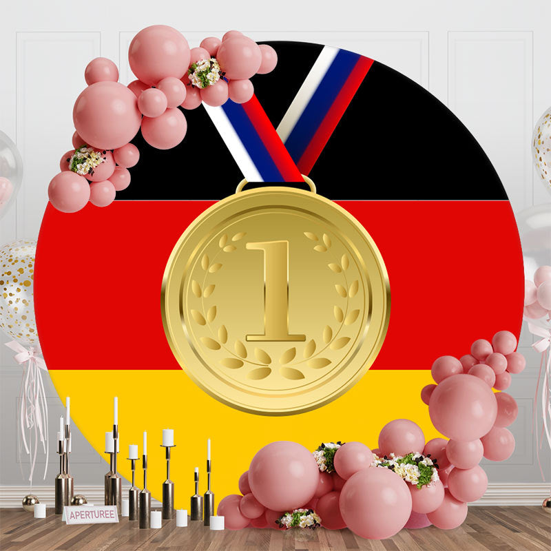 Aperturee - Round Germany Flag Gold Metal Sports Party Backdrop