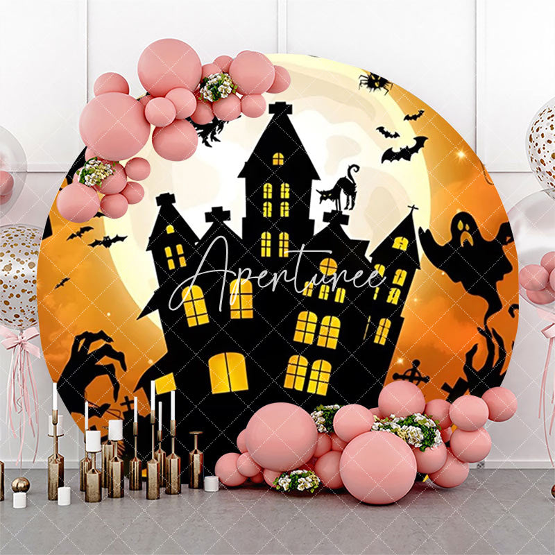 Aperturee - Round Ghost Castle Moon Night Halloween Backdrop