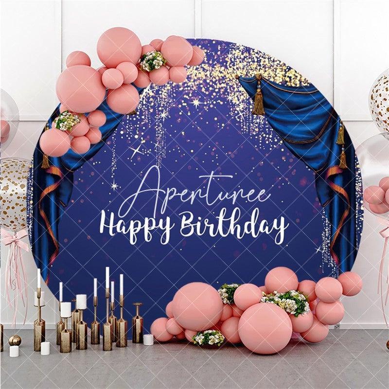 Aperturee Round Glitter And Purple Theme Happy Birthday Backdrop