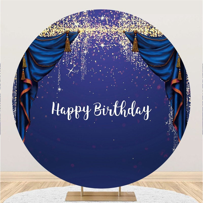 Aperturee Round Glitter And Purple Theme Happy Birthday Backdrop