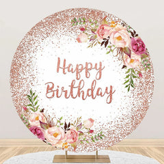 Aperturee - Round Glitter Floral Rose Gold Birthday Backdrop