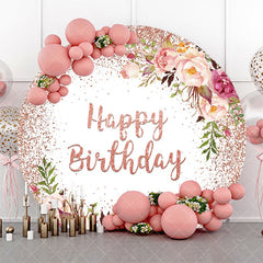 Aperturee - Round Glitter Floral Rose Gold Birthday Backdrop