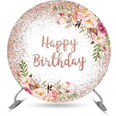 Aperturee - Round Glitter Floral Rose Gold Birthday Backdrop