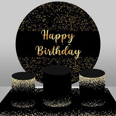 Aperturee Round Glitter Gold And Black Happy Birthday Backdrop