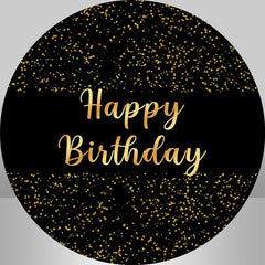 Aperturee - Round Glitter Gold And Black Happy Birthday Backdrop