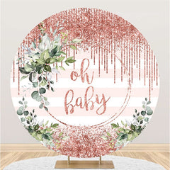 Aperturee Round Glitter Pink Oh Baby Stripe Baby Shower Backdrop