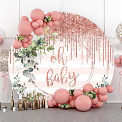 Aperturee Round Glitter Pink Oh Baby Stripe Baby Shower Backdrop