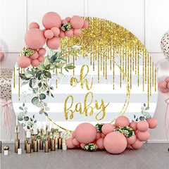 Aperturee Round Glitter Yellow Oh Baby Stripe Baby Shower Backdrop