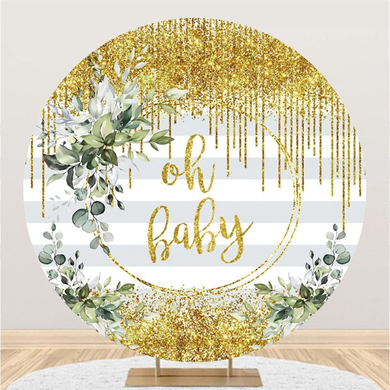 Aperturee Round Glitter Yellow Oh Baby Stripe Baby Shower Backdrop